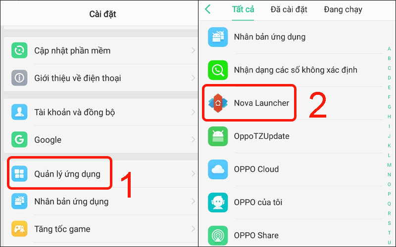 Chọn ứng dụng Nova Launcher trong mục Quản lý ứng dụng