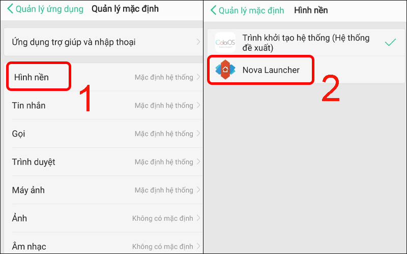 Chọn mục Hình nền rồi nhấn vào Nova Launcher