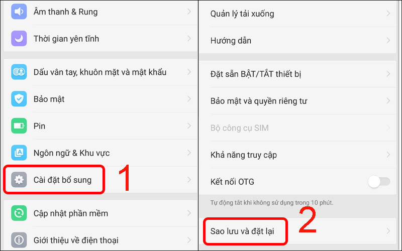 Chọn Sao lưu và đặt lại trong mục Cài đặt bổ sung