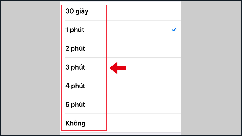 Chọn khoảng thời gian tự khóa màn hình bạn thấy phù hợp