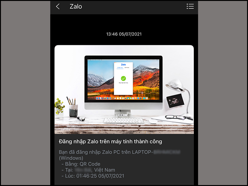 Đăng nhập Zalo trên máy tính thành công