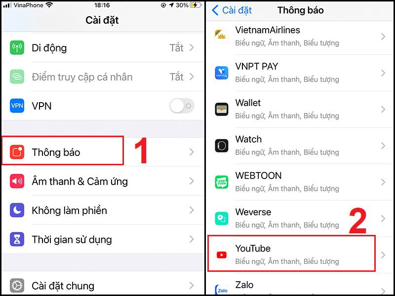 Mở cài đặt của ứng dụng YouTube trên iPhone