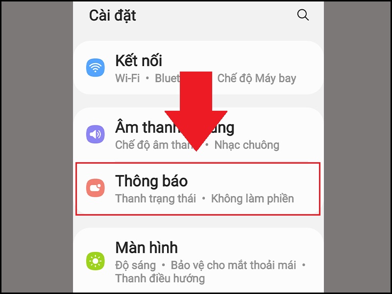 Mở mục Thông báo