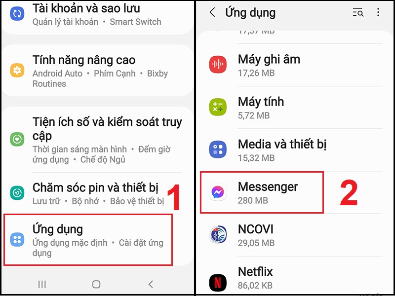 Mở cài đặt của ứng dụng Messenger trên điện thoại Android