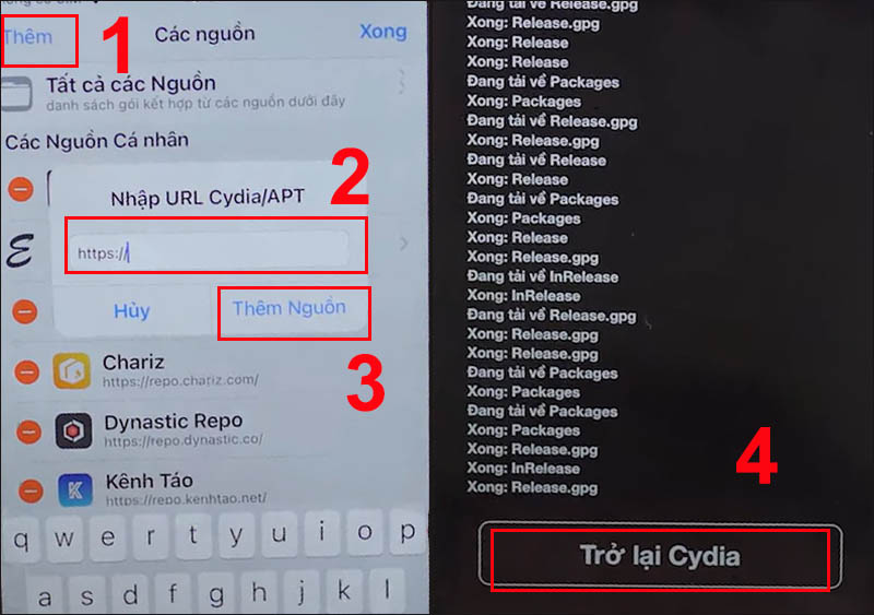 Nhập URL Cydia/APT sau đó chọn thêm nguồn