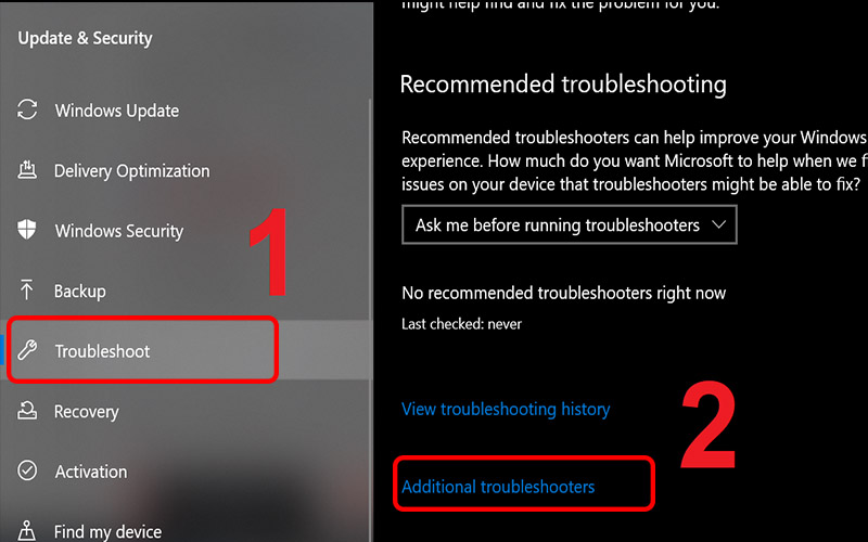 Chọn Troubleshoot và nhấn Additional Troubleshoot