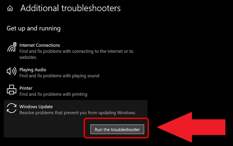 Ở Windows Update chọn Run the troubleshooter