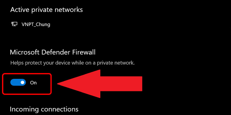 Tắt Windows Defender Firewall và hoàn thành.