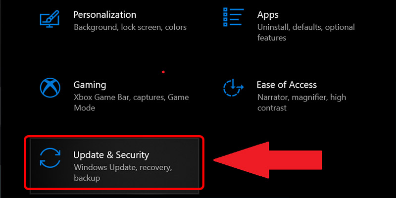 Chọn Update & Security (Cập nhật & Bảo mật)