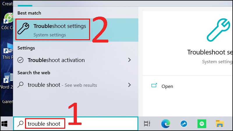 Nhập Troubleshoot Settings trên ô tìm kiếm > Chọn Troubleshoot Settings