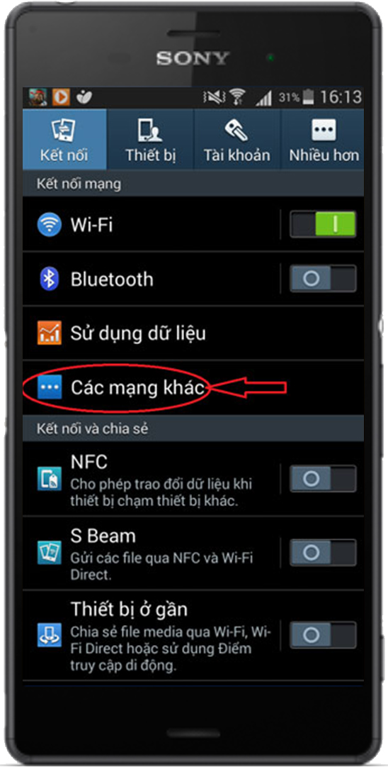 Chọn vào các mạng khác