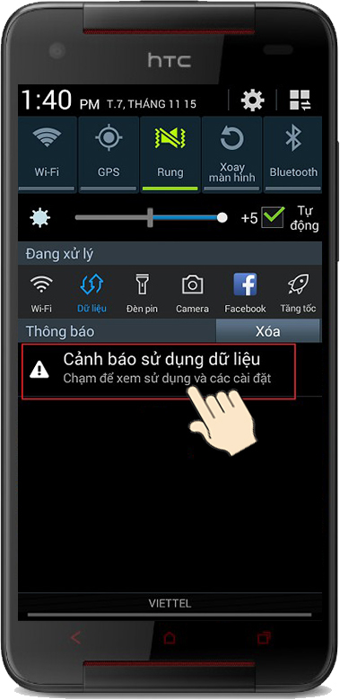 Chạm vào cảnh báo sử dụng dữ liệu
