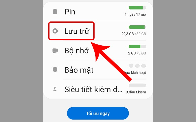 Chọn mục Lưu trữ