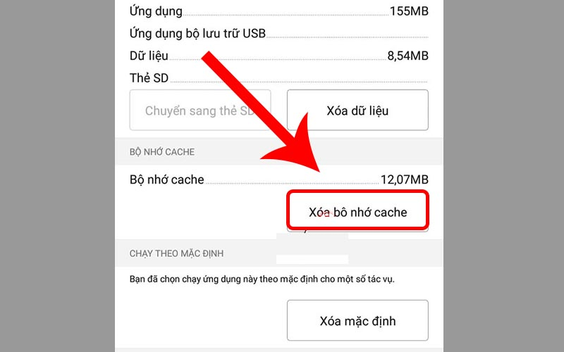 Chọn Xóa bộ nhớ cache