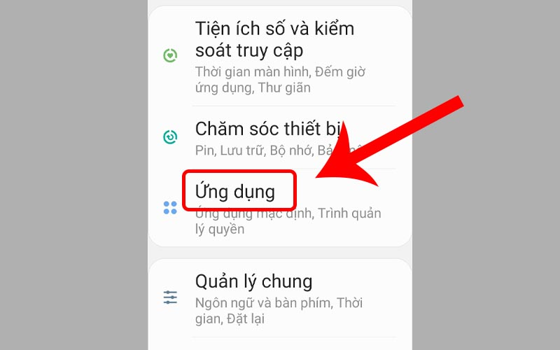  Chọn Ứng dụng ở mục Cài đặt