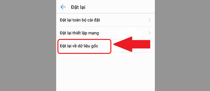Đặt lại về dữ liệu gốc
