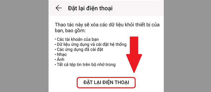 Bấm vào Đặt lại điện thoại