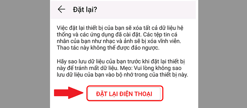 Xác nhận đặt lại điện thoại
