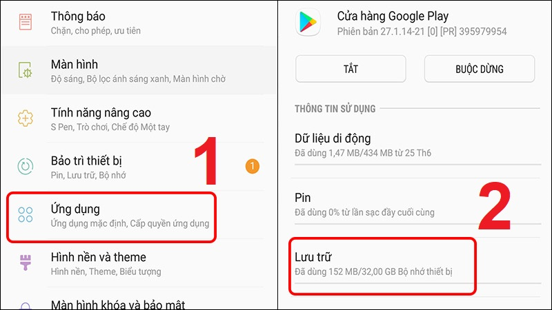 Vào Cài đặt và tìm đến mục lưu trữ của Cửa hàng Google Play