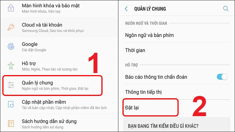 Vào Cài đặt và chọn Đặt lại