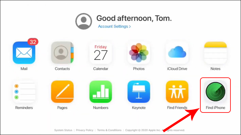 Chọn mục Tìm iPhone 