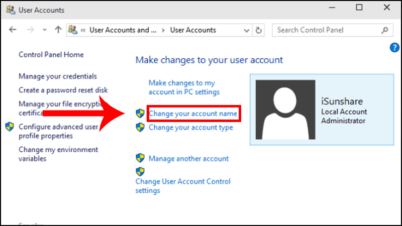  Đổi tên đăng nhập trên Windows 10 