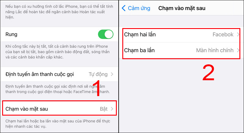 Chọn hành động Chạm 2 lần hoặc Chạm 3 lần thành Tầm với