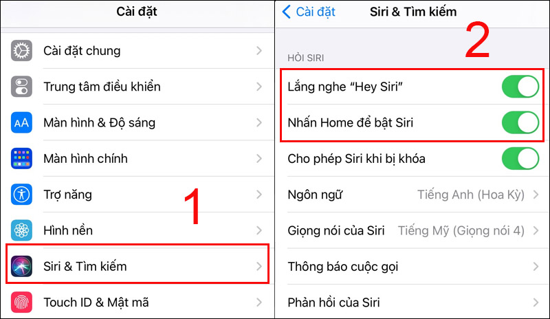  Bật siri ở mục Lắng nghe 