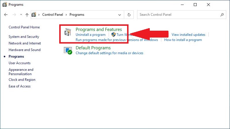 Trong Program chọn mục Programs and Features