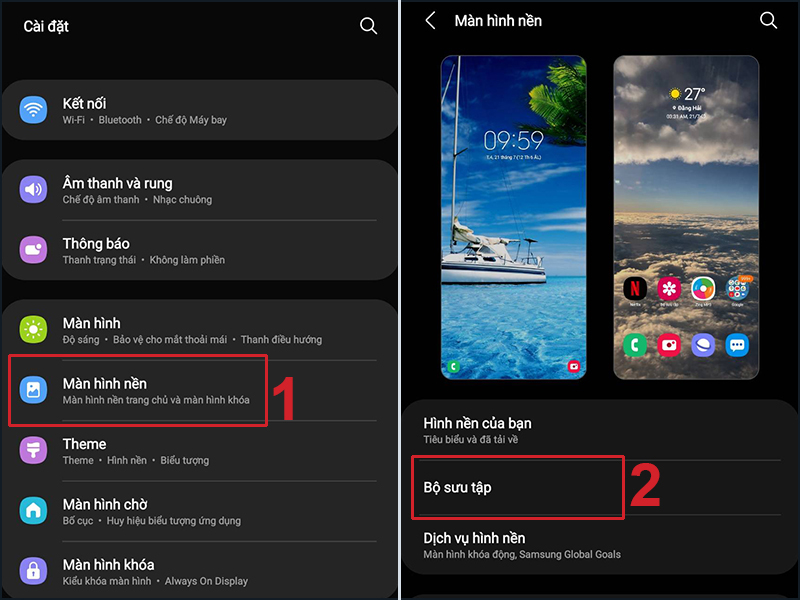 Truy cập mục Màn hình nền trong Cài đặt