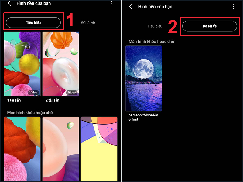 Chọn Tiêu biểu hoặc Đã tải về để tìm hình nền bạn muốn