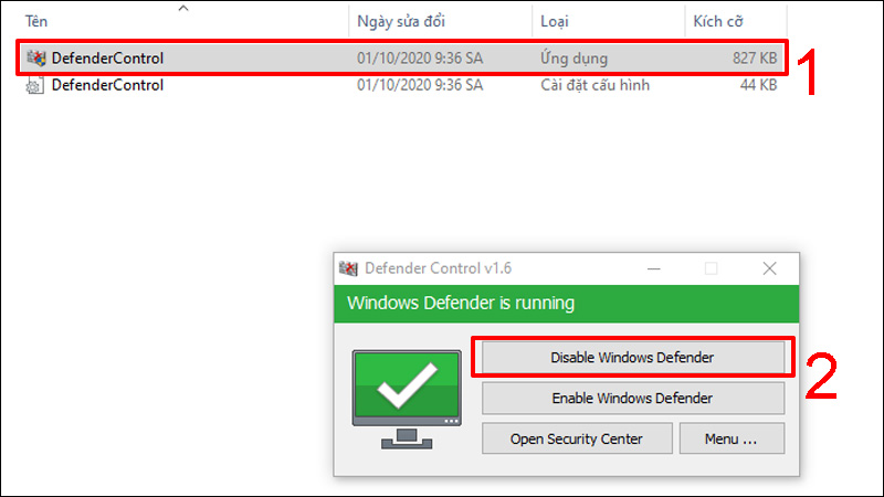 Nhấn vào Disable Windows Defender