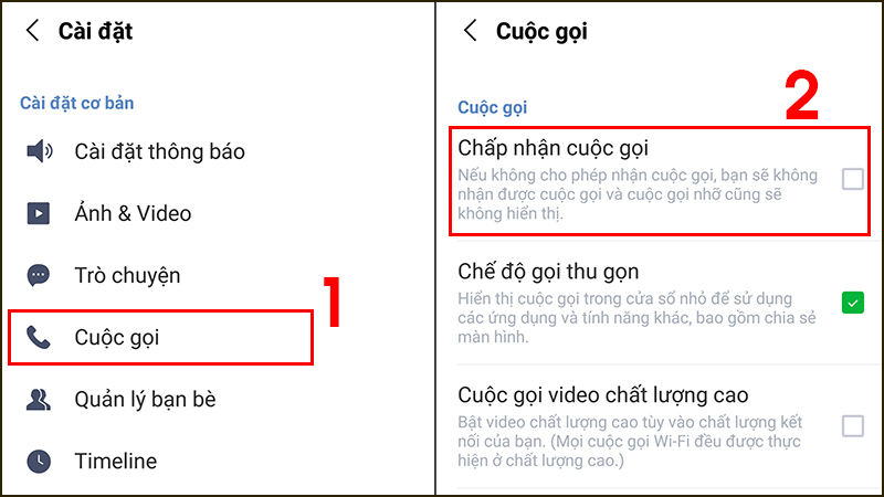 Bật tính năng nhận cuộc gọi