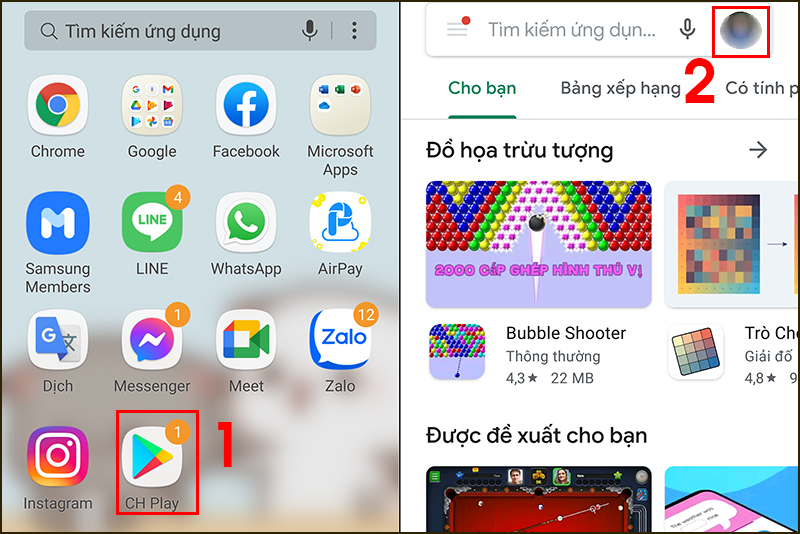Truy cập vào tải khoản của bạn trên CH Play