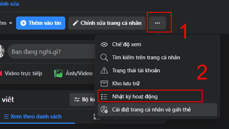 Chọn Nhật ký hoạt động trên trang cá nhân Facebook