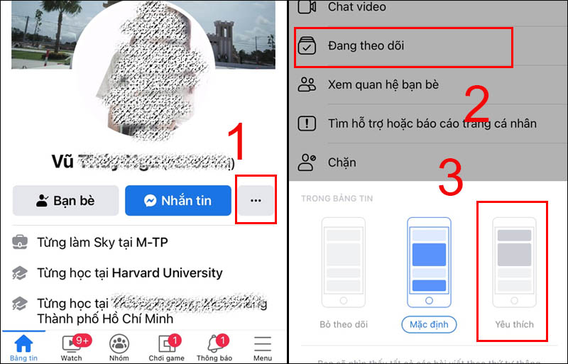 Vào trang Facebook cá nhân của người đó trên điện thoại và nhấn Yêu thích