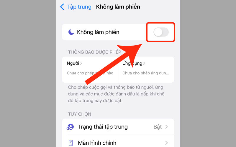 Tắt chế độ không làm phiền 