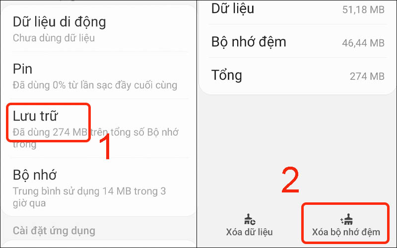 Chọn Xóa bộ nhớ đệm