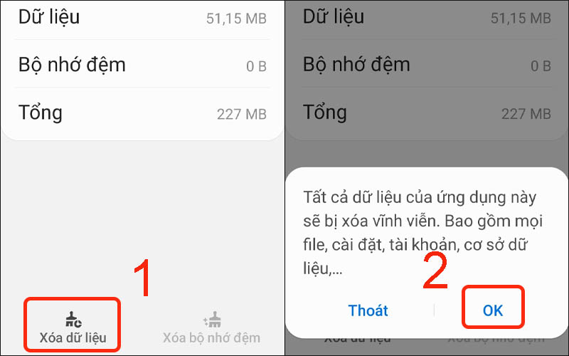  Nhấn vào Xóa dữ liệu 