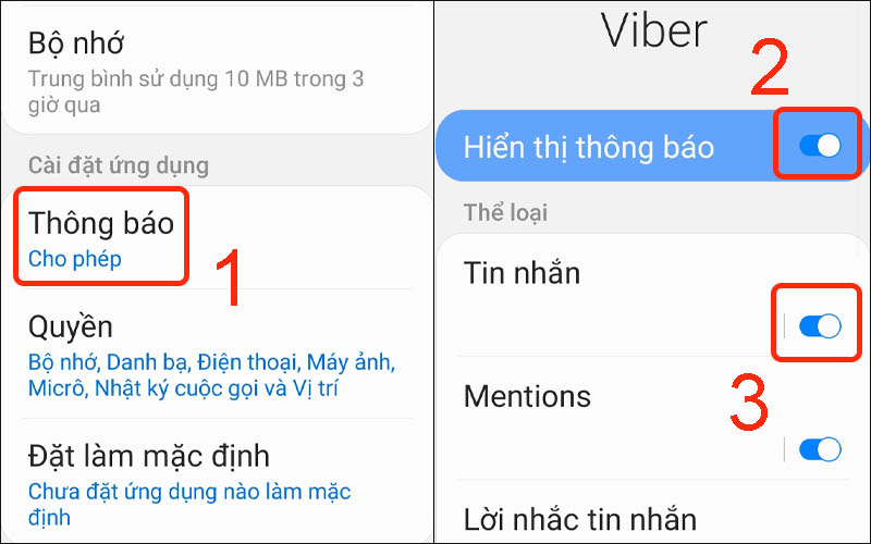 Bật Hiển thị thông báo tin nhắn