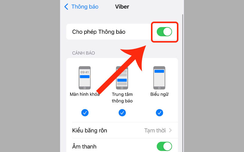 Bật cho phép thông báo tin nhắn