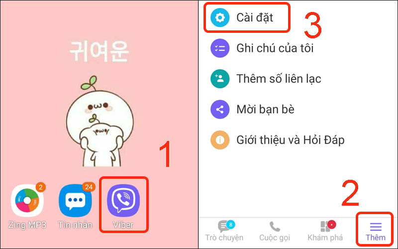 Chọn Cài đặt trong ứng dụng Viber