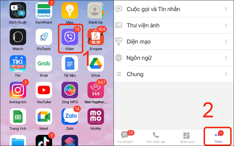 Nhấn vào mục Thêm trong ứng dụng Viber