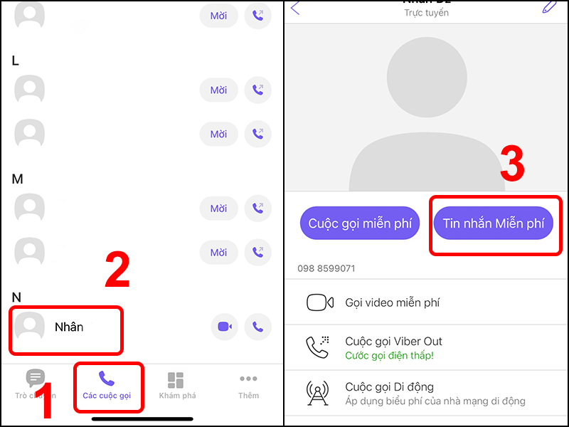 Chọn liên hệ và nhắn tin trên Viber