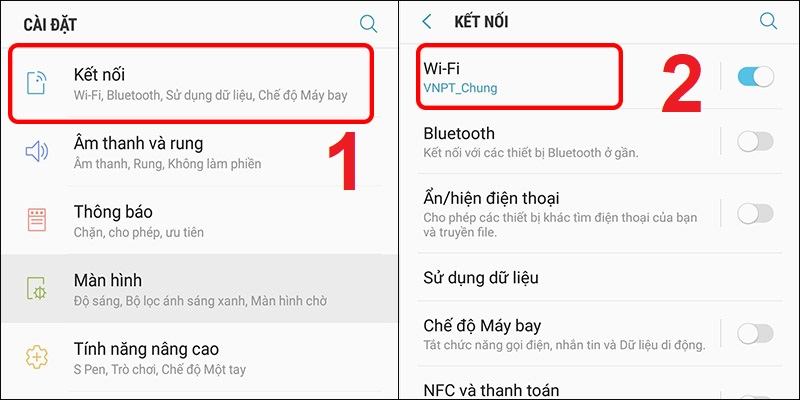 Chọn cài đặt Wi-Fi 