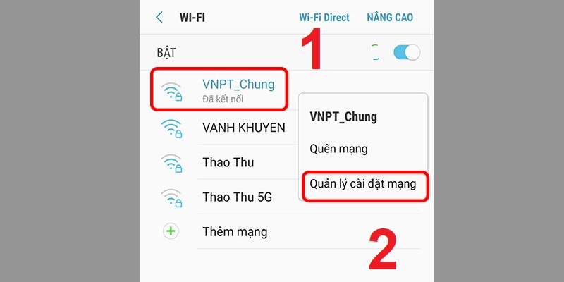 Chọn Quản lý cài đặt mạng