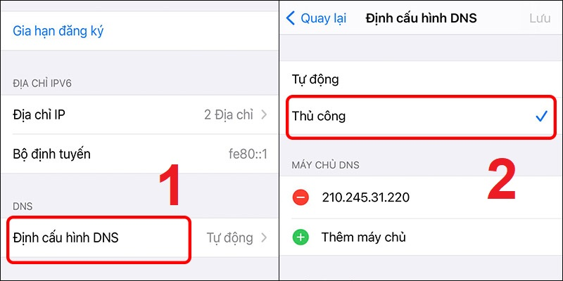 Chọn Định cấu hình DNS tủ công