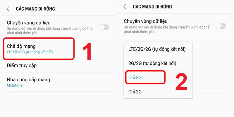  Chọn Chỉ 3G với các thiết bị hỗ trợ tối đa mạng 3G 