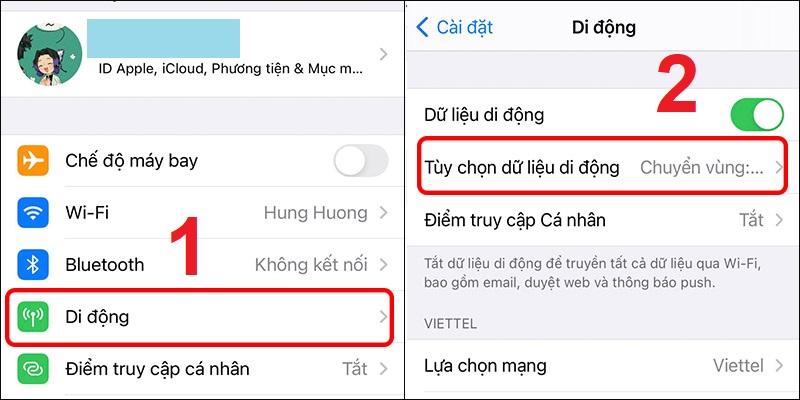 Chọn Tùy chọn dữ liệu di động.