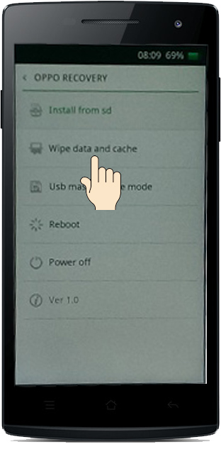 Chọn dòng wipe data and cache